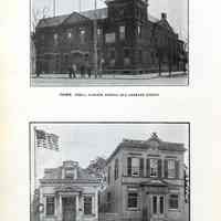 Digital image of black-and-white photos of the Town Hall, Post Office and old Public Library, West Hoboken, ca. 1900.