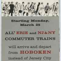 Brochure: Erie Commuters! Head for Hoboken. Starting Monday, March 25 (1957).