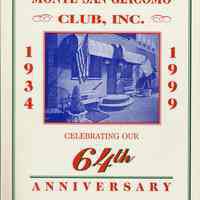 Program for the 64th Anniversary Dinner Dance of the Monte San Giacomo Democratic Club, Hoboken, November 7, 1999.