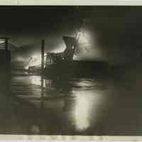 B+W photo of fire at pier 15 on the Hudson River, Hoboken, March 23, 1930.