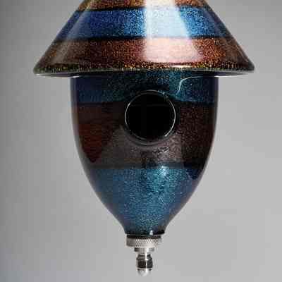 Birdhouse with Copper and Silver Stripes