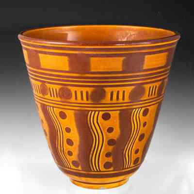 Cadmium Gold Bowl with Brown Stripes & Circles