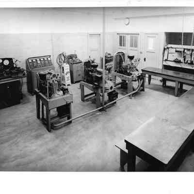 Laboratory showing ignition and carburetor testing machine, Clover Park, Wash