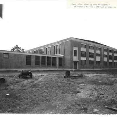 Rear view showing new addition to Lakeview, cafeteria to the left and gymnasium