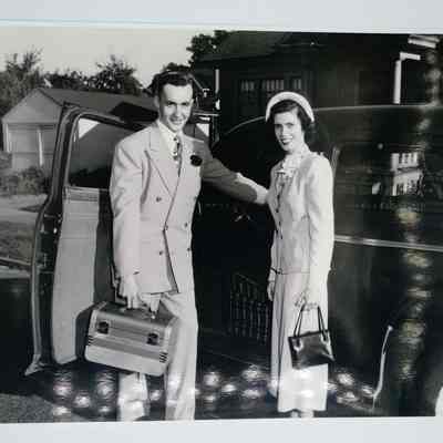 Milbert and Jean Lyle Baker leaving for honeymoon