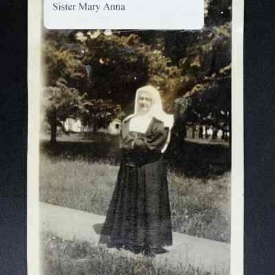 Sister Mary Anna near nun's cottage