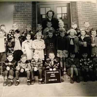 Lakeview School, First Grade, October 18 with teacher in dark coat in middle back