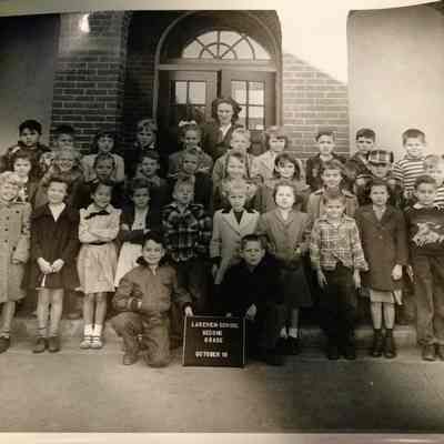 Lakeview School, Second Grade, October 18 with teacher in dark coat in middle back and door ajar