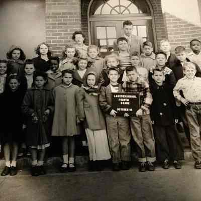 Lakeview School, Fourth Grade, October 18 with teacher wearing glasses and very tall man in back row
