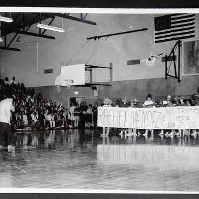 Banner celebrating Rafel Mendez at Lakes High