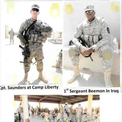 Three photos Cpt. Saunders, 1st Srgt. Beemon, and soldiers of 472nd Signal Company in Iraq