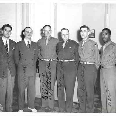 Signed photograph of Hobby House , 1943 Carlin Aden, A. G. Hudtloff, Col. Merrill, Capt. Langfitt, Capt. Dittrick, Lt. Bryant