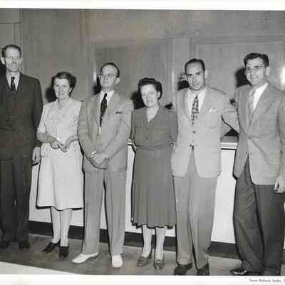 Duplicate of posing in New Clover Park Cafeteria, Mr. Reuger, Mrs. Mann, Mr. Hudtloff, Mrs. Burney, Mr. Tethrow, Mr. Fotheringill