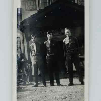 3 soldiers in front of Lakewood Ice Arena