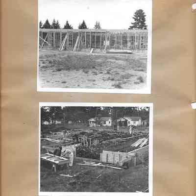 Two photos of building framing and foundation at Lake City School 1942