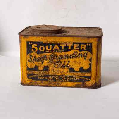 Sheep branding oil tin