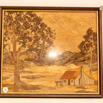 Framed painting made of bark