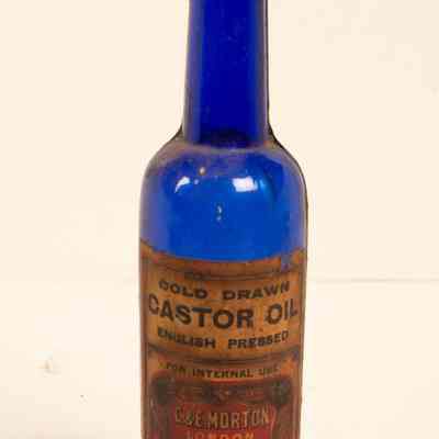 Blue Glass Castor Oil Bottle