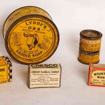 Matchbox, cardboard box, leather dressing, tablets