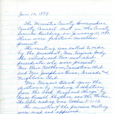Minutes, Worcester County Homemakers Clubs, 1978-1982