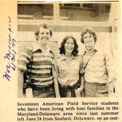 Newspaper clipping, AFS Students on Bus Trip, June 30, 1977