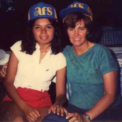Photograph of Lilia Palamo and unknown woman at AFS Farewell Picnic, Jun 1982