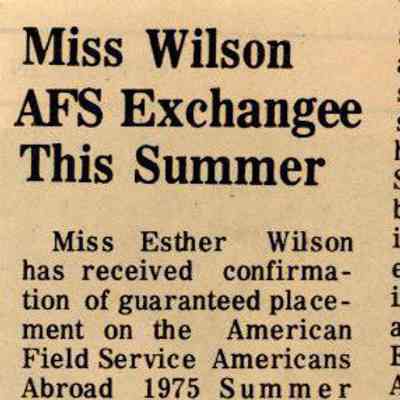 Newspaper clipping, “Miss Wilson AFS Exchangee This Summer,” 1975