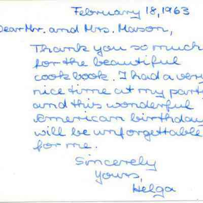 Correspondence between Helga Leenen and Mr. & Mrs. Mason, Feb. 1963