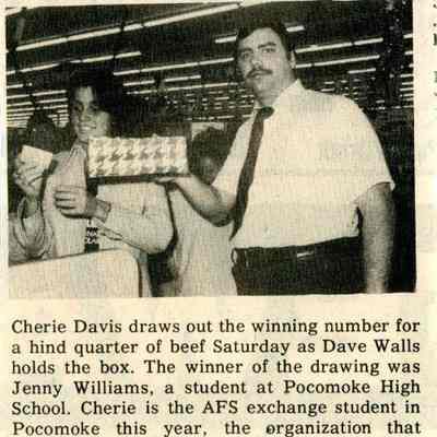 Newspaper clipping, Cherie Davis at raffle, Dec. 2, 1976