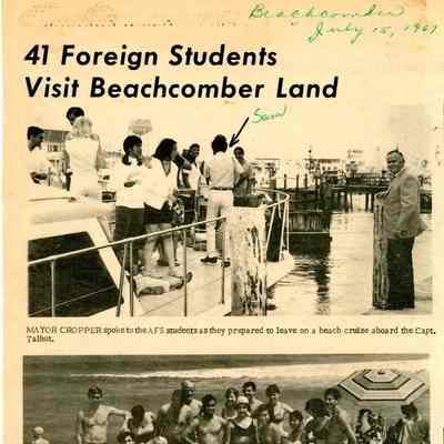 Newspaper clipping, “41 Foreign Students Visit Beachcomber Land”, July 15, 1967