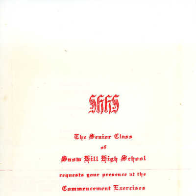 Commencement Invitation, Snow Hill High School, 1937