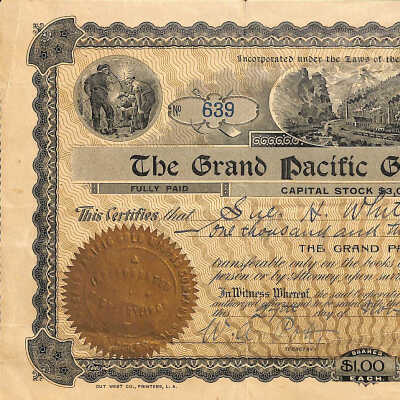 Stock Certificate, The Grand Pacific Gold Mining Co., 1903