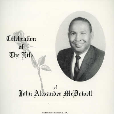 Celebration of Life Program, John Alexander McDowell, 1992