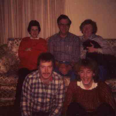 Photograph of Bowden family, Annie, Jim, Delores, Jimmy, Jan, Benji