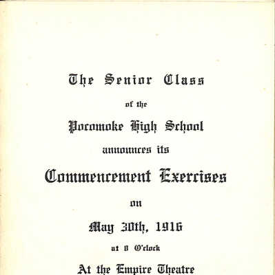 Commencement Program, Pocomoke High School, 1916