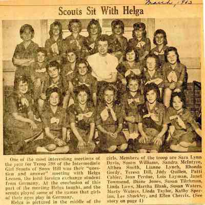 Newspaper clipping, “Scouts Sit With Helga”, Mar. 1963