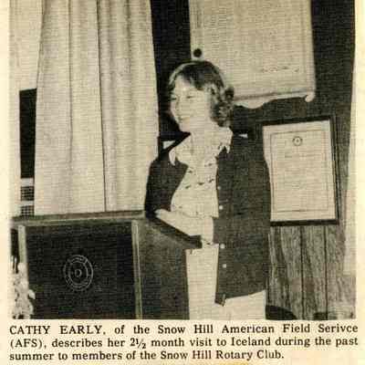 Newspaper clipping, Cathy Early at Rotary Club, Nov. 23, 1976