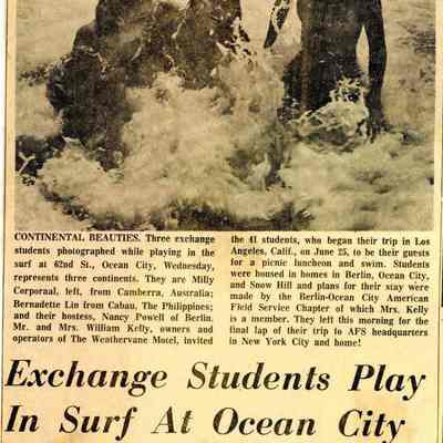 Newspaper clipping, “Exchange Students Play in Surf at Ocean City”, July 12, 1967