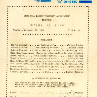 Program, PTA Play “Dying to Live”, Snow Hill High School, 1935