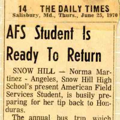 Newspaper clipping, “AFS Student is Ready to Return” (Norma Martinez-Angeles), June 25, 1970