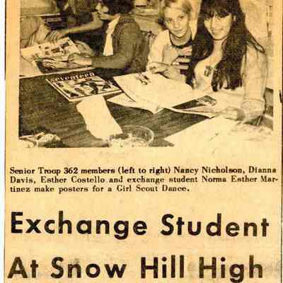 Newspaper clipping, “Exchange Student at Snow Hill” (Norma Martinez), Oct. 2, 1969