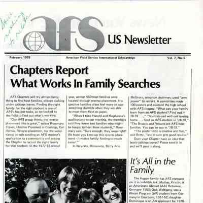 AFS US Newsletter, Feb 1978