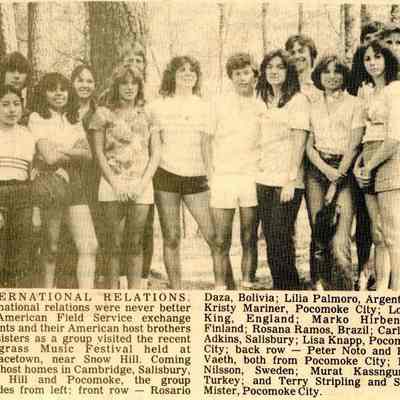 Newspaper clipping, AFS students at Bluegrass Music Festival, May 9, 1982
