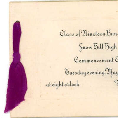 Commencement Invitation, Snow Hill High School, 1917