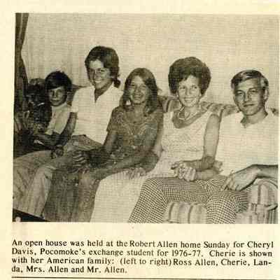 Newspaper clipping, Cheryl Davis at Allen family home, 1976