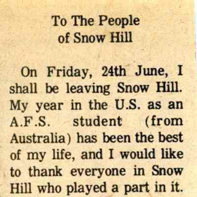 Newspaper clipping, “To the People of Snow Hill,” Paul Coombes, June 1977