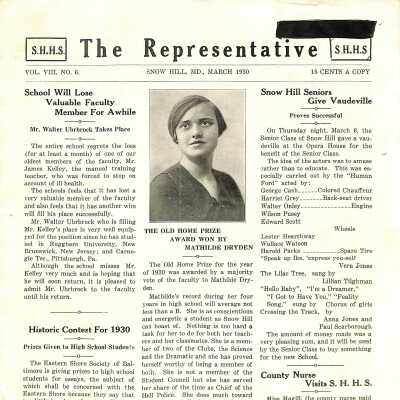 The Representative, Snow Hill High School, March 1930