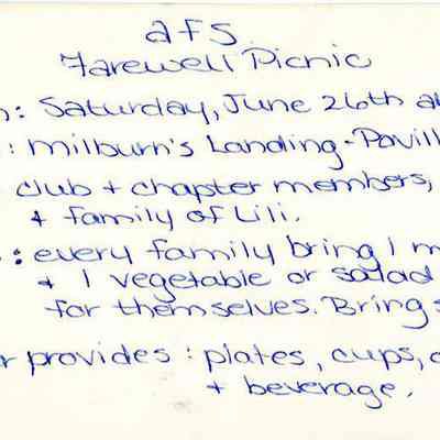 Invitation to AFS Farewell Picnic, Jun 1982