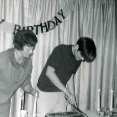 Photograph at birthday party, possibly Raul Tettamanti and Loretta Shockley, Apr 1969