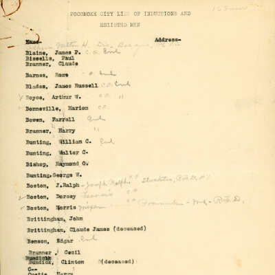 Pocomoke City List of Inductions and Enlisted Men, World War I